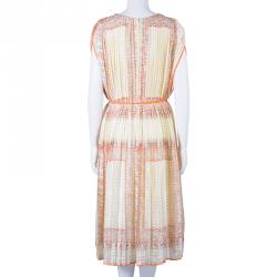 Pre Owned Chloe Orange Foulard Print Pleated Silk Dress M