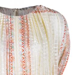Pre Owned Chloe Orange Foulard Print Pleated Silk Dress M