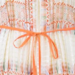 Pre Owned Chloe Orange Foulard Print Pleated Silk Dress M