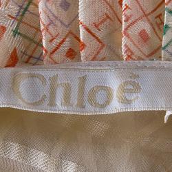 Pre Owned Chloe Orange Foulard Print Pleated Silk Dress M