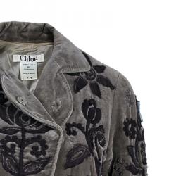 Pre Owned Chloe Gray Velvet Embellished Jacket S