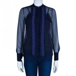 مملوكة مسبقًا Chloe Navy Blue Embellished Long Sleeve Top S