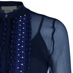مملوكة مسبقًا Chloe Navy Blue Embellished Long Sleeve Top S