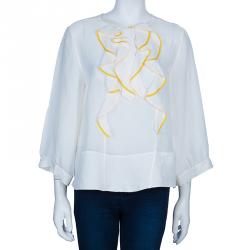 Pre Owned Chloe White Ruffle Front Long Sleeve Top M