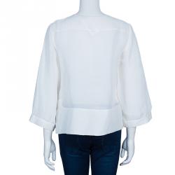 Pre Owned Chloe White Ruffle Front Long Sleeve Top M