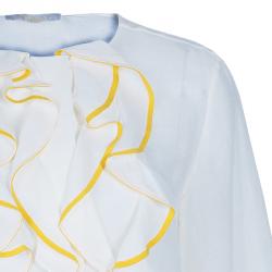 Pre Owned Chloe White Ruffle Front Long Sleeve Top M