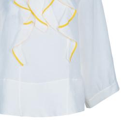 Pre Owned Chloe White Ruffle Front Long Sleeve Top M