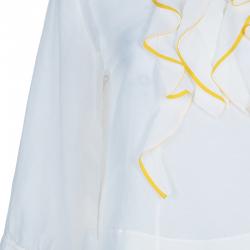 Pre Owned Chloe White Ruffle Front Long Sleeve Top M