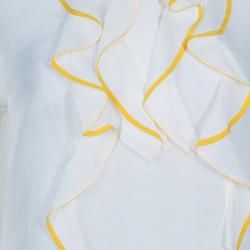 Pre Owned Chloe White Ruffle Front Long Sleeve Top M