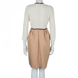 Chloe Cream and Brown Long Sleeve Shift Dress M