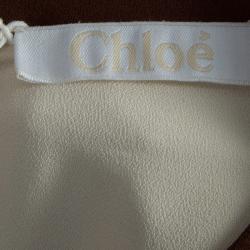 Chloe Cream and Brown Long Sleeve Shift Dress M