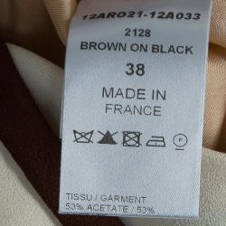 Chloe Cream and Brown Long Sleeve Shift Dress M