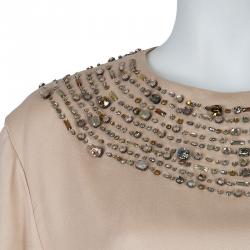 Chloe Beige Embellished Long Sleeve Silk Blouse L