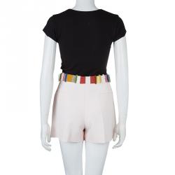 Pre Owned Chloe Powder Pink Multicolor Fringed Waistband Detail Shorts M