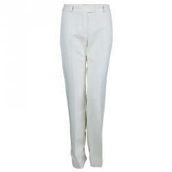 Chloe Cream Textured Cotton Trousers  L