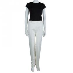 Chloe Cream Textured Cotton Trousers  L