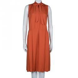 Pre Owned Chloe Tomato Red Pleated Sleeveless Dress S