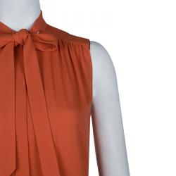 Pre Owned Chloe Tomato Red Pleated Sleeveless Dress S