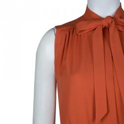 Pre Owned Chloe Tomato Red Pleated Sleeveless Dress S