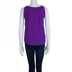 Pre Owned بلوزة كلوي حرير بنفسجي بأزرار أمامية وبلا أكمام S