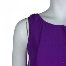 Pre Owned بلوزة كلوي حري�ر بنفسجي بأزرار أمامية وبلا أكمام S