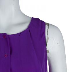 Pre Owned بلوزة كلوي حرير بنفسجي بأزرار أمامية وبلا أكمام S