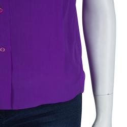 Pre Owned بلوزة كلوي حرير بنفسجي بأزرار أمامية وبلا أكمام S