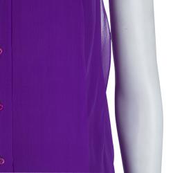 Pre Owned بلوزة كلوي حرير بنفسجي بأزرار أمامية وبلا أكمام S