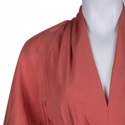 مملوكة مسبقًا Chloe Salmon Pink Silk Petal Sleeve Maxi Dress M