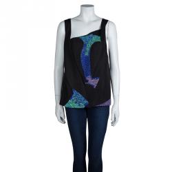 Chloe Black Silk Beaded Sleeveless Draped Top M