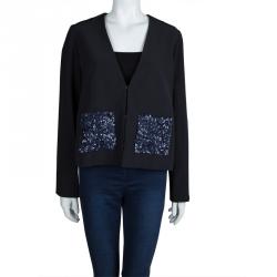 Chloe Navy Blue Sequinned Pocket Detail Blazer L