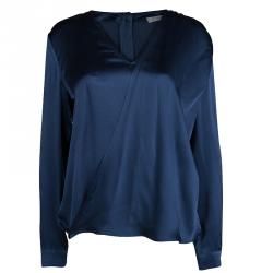 Pre Owned Chloe Peacock Blue Silk Long Sleeve Draped Blouse M