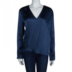 Pre Owned Chloe Peacock Blue Silk Long Sleeve Draped Blouse M