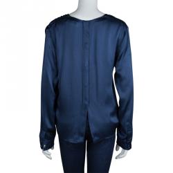 Pre Owned Chloe Peacock Blue Silk Long Sleeve Draped Blouse M