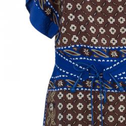 مملوكة مسبقًا Chloe Multicolor Tile Print Belted Dress M