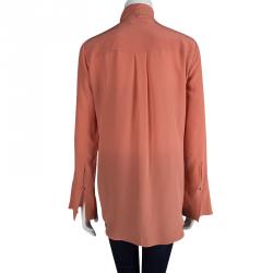 Chloe Peach Silk Long Sleeve Tie Detail Blouse M