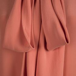 Chloe Peach Silk Long Sleeve Tie Detail Blouse M