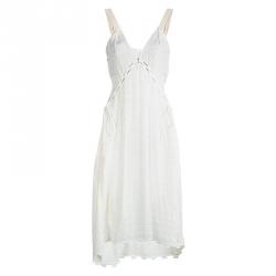 Chloe Cream Sleeveless V-Neck Tie Detail Sheer Dress M