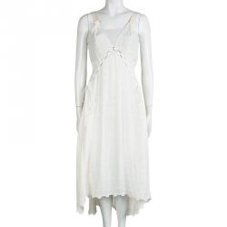 Chloe Cream Sleeveless V-Neck Tie Detail Sheer Dress M