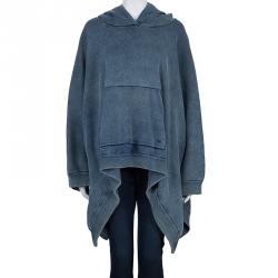 Pre Owned Chloe Blue Washed Indigo Knit Kangaroo Pocket Hooded Oversized Poncho XS/S