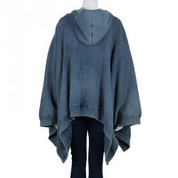 Pre Owned Chloe Blue Washed Indigo Knit Kangaroo Pocket Hooded Oversized Poncho XS/S