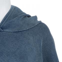 Pre Owned Chloe Blue Washed Indigo Knit Kangaroo Pocket Hooded Oversized Poncho XS/S