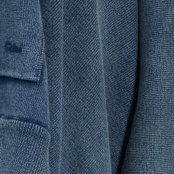 Pre Owned Chloe Blue Washed Indigo Knit Kangaroo Pocket Hooded Oversized Poncho XS/S