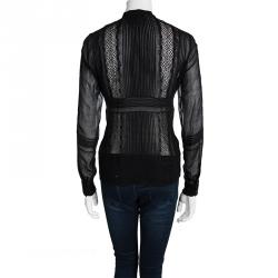 Pre Owned Chloe Black Cotton Lace Insert Pintuck Detail Shirt M
