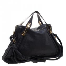 Pre Owned Chloe Black Leather Large Paraty Shoulder Bag