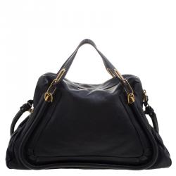 Pre Owned Chloe Black Leather Large Paraty Shoulder Bag