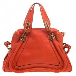 Pre Owned Chloe Orange Leather Medium Paraty Shoulder Bag