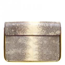 Pre Owned حقيبة كتف كلوي سالي إطار جلد سحلية بيج