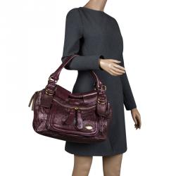 Pre Owned Chloe Burgundy Patent Leather Large Bay Hobo