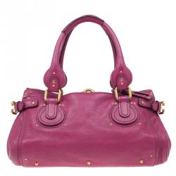 Pre Owned Chloe Dark Fuchsia Leather Medium Paddington Satchel Bag